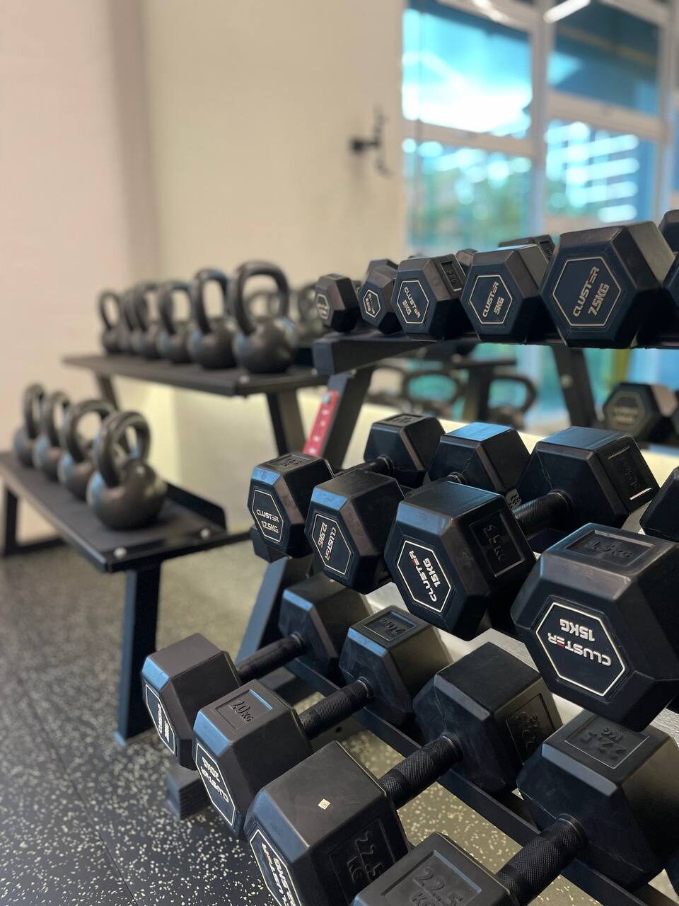 Free weights at the iLift Gala City studio, Kuching